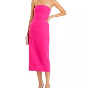 Milly Strapless Midi Dress in Hot Pink
